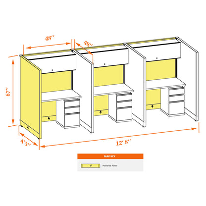 Call Center Cubicles 67H 3-Pack In-Line Powered