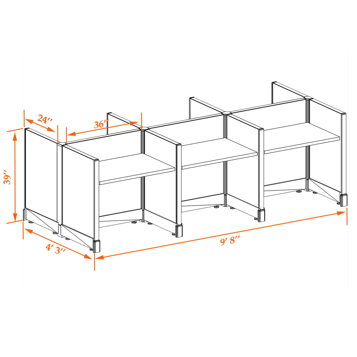 Call Center Cubicles 39H 6-Pack Cluster Non-Powered