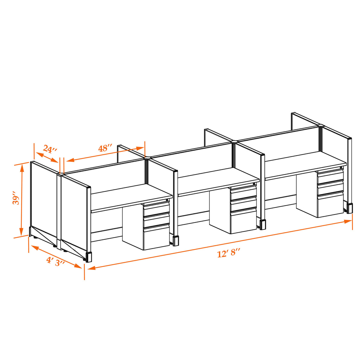 Call Center Cubicles 39H 6-Pack Cluster Non-Powered