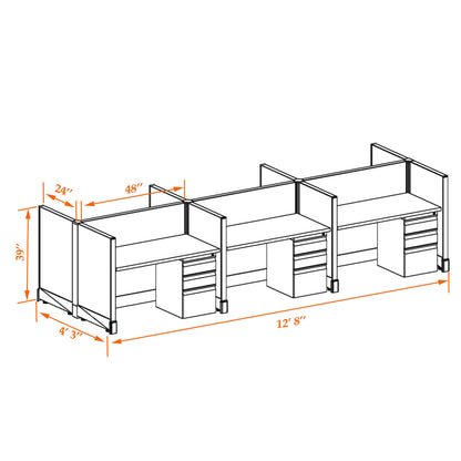 Call Center Cubicles 39H 6-Pack Cluster Non-Powered