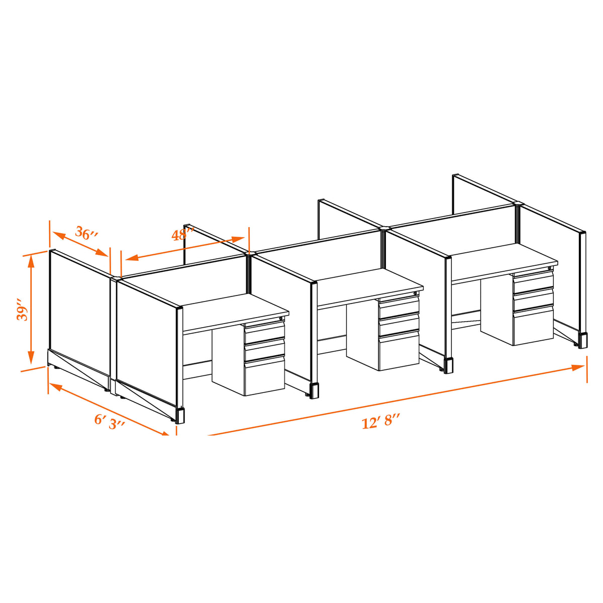 Call Center Cubicles 39H 6-Pack Cluster Non-Powered