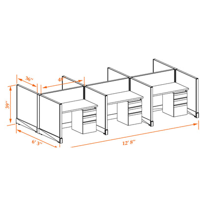 Call Center Cubicles 39H 6-Pack Cluster Non-Powered