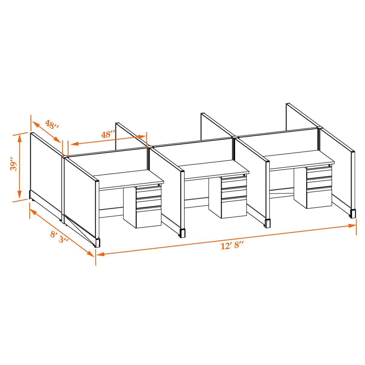 Call Center Cubicles 39H 6-Pack Cluster Non-Powered