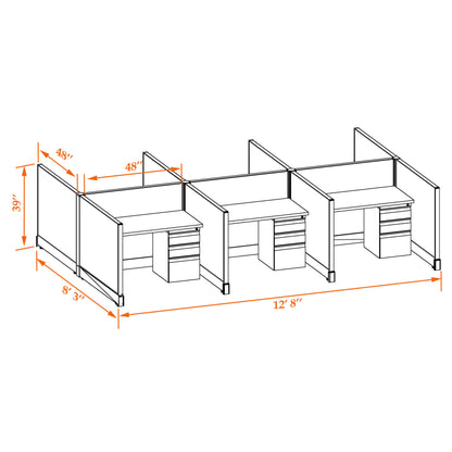 Call Center Cubicles 39H 6-Pack Cluster Non-Powered