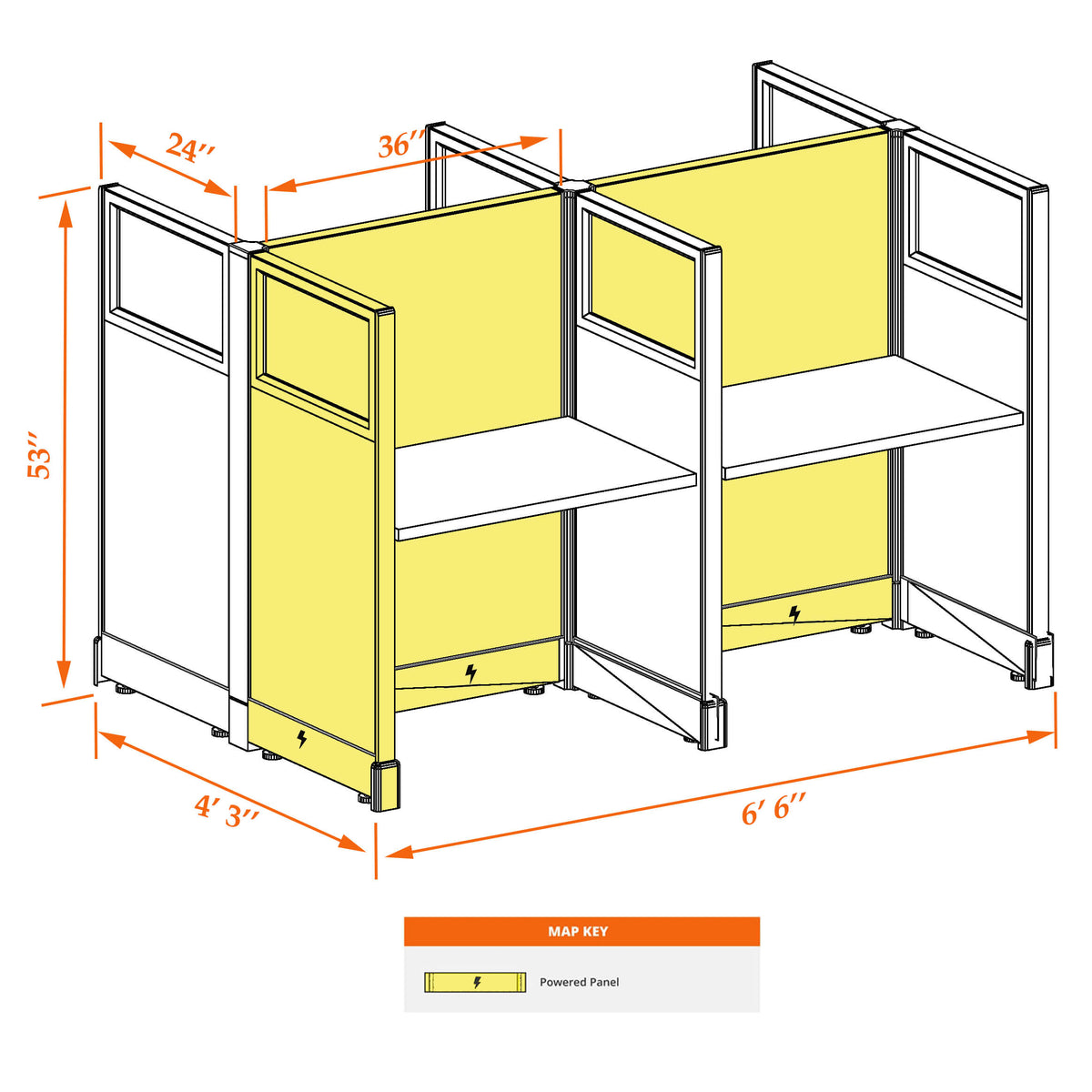 Call Center Cubicles With Glass 53H 4-Pack Cluster Powered
