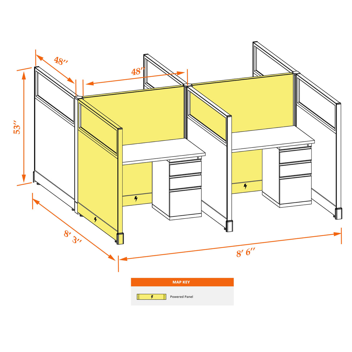 Call Center Cubicles With Glass 53H 4-Pack Cluster Powered