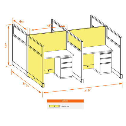 Call Center Cubicles With Glass 53H 4-Pack Cluster Powered