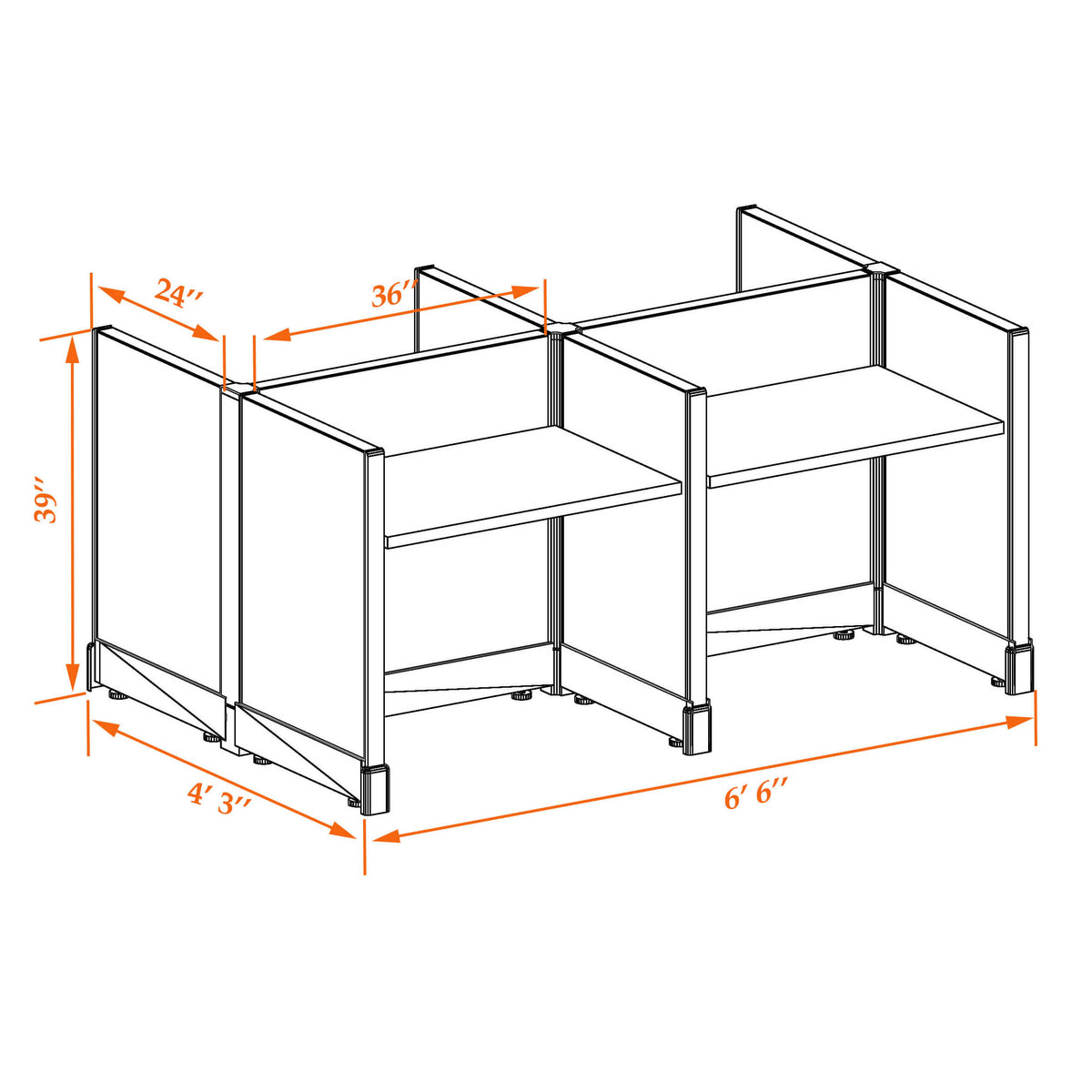 Call Center Cubicles 39H 4-Pack Cluster Non-Powered