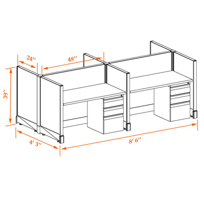 Call Center Cubicles 39H 4-Pack Cluster Non-Powered