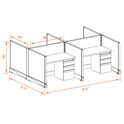 Call Center Cubicles 39H 4-Pack Cluster Non-Powered