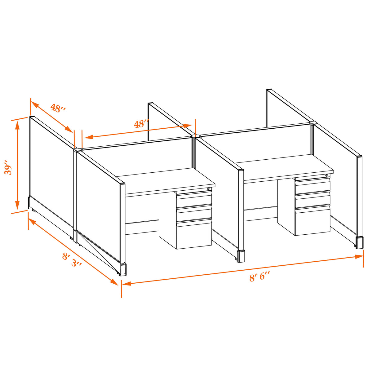 Call Center Cubicles 39H 4-Pack Cluster Non-Powered
