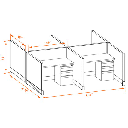 Call Center Cubicles 39H 4-Pack Cluster Non-Powered