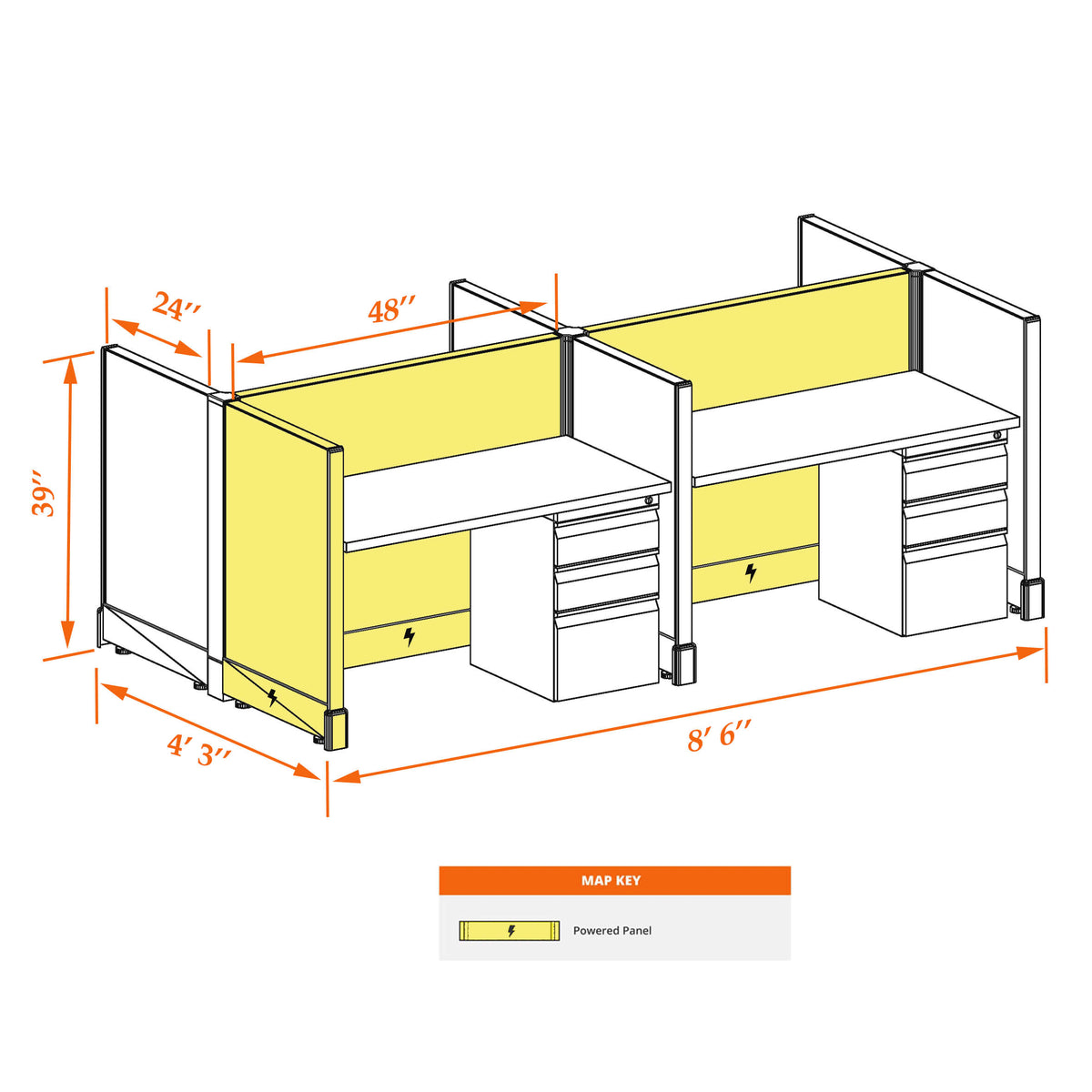 Call Center Cubicles 39H 4-Pack Cluster Powered