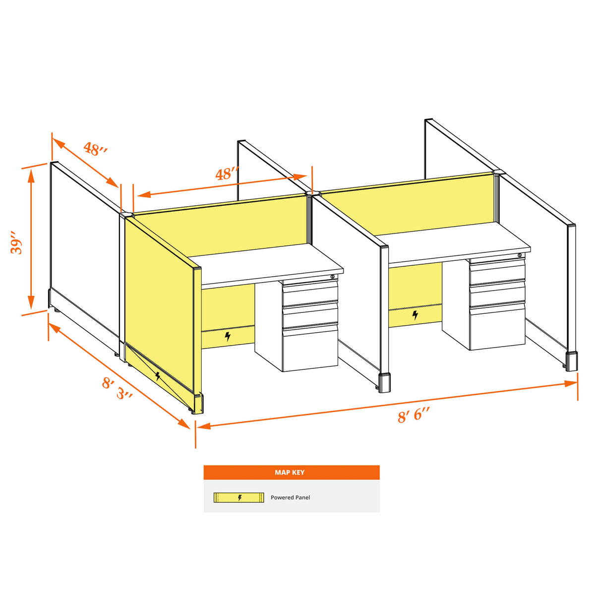 Call Center Cubicles 39H 4-Pack Cluster Powered