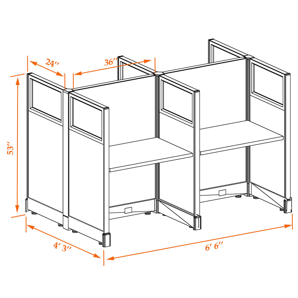 Call Center Cubicles With Glass 53H 4-Pack Cluster Non-Powered