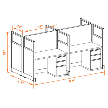 Call Center Cubicles With Glass 53H 4-Pack Cluster Non-Powered