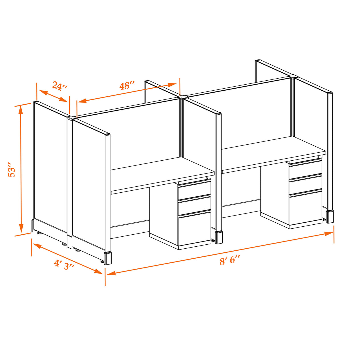 Call Center Cubicles 53H 4-Pack Cluster Non-Powered