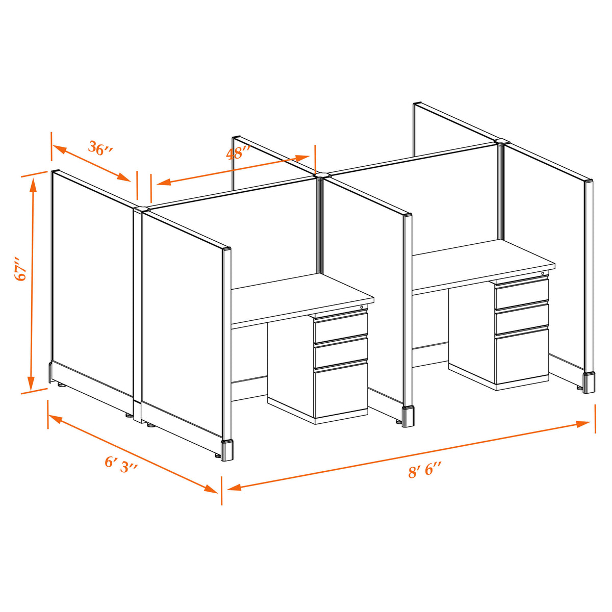 Call Center Cubicles 53H 4-Pack Cluster Non-Powered
