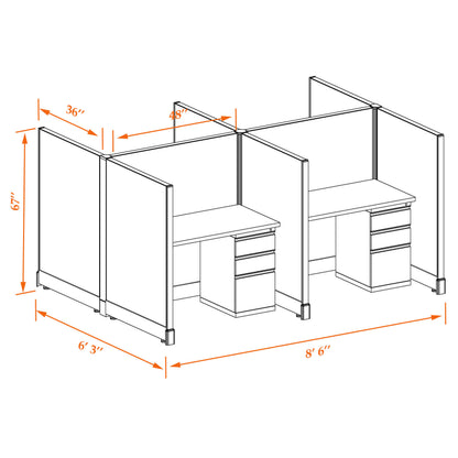 Call Center Cubicles 53H 4-Pack Cluster Non-Powered