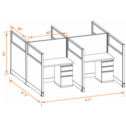Call Center Cubicles With Glass 53H 4-Pack Cluster Non-Powered
