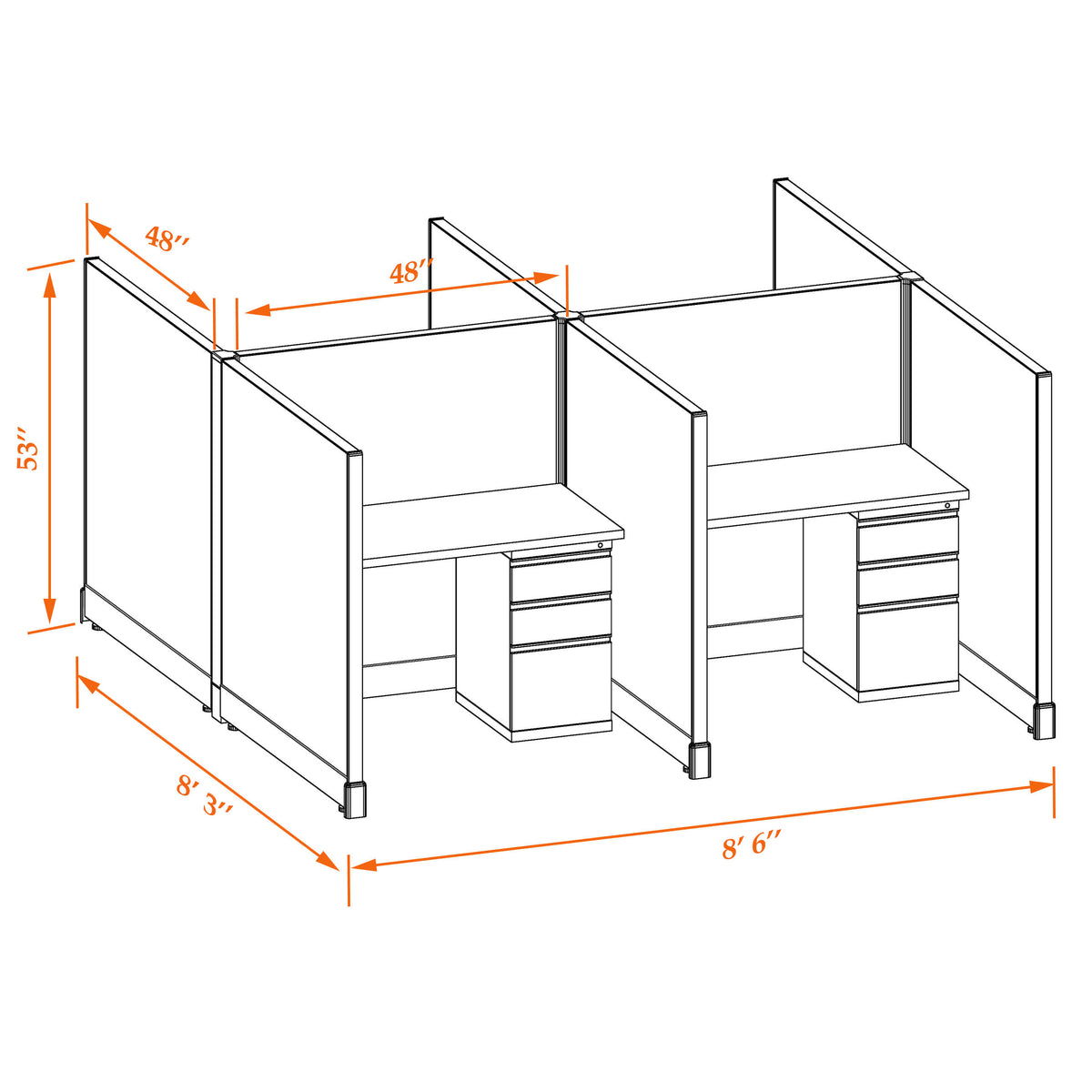 Call Center Cubicles 53H 4-Pack Cluster Non-Powered
