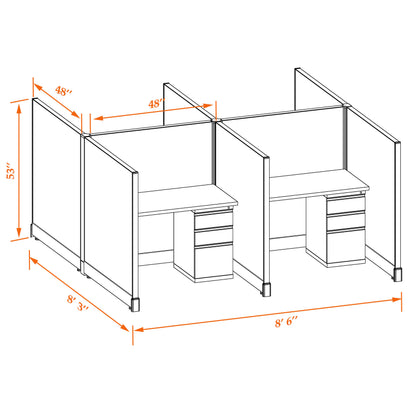 Call Center Cubicles 53H 4-Pack Cluster Non-Powered