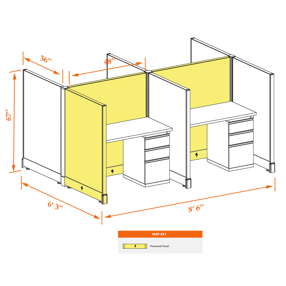 Call Center Cubicles 53H 4-Pack Cluster Powered