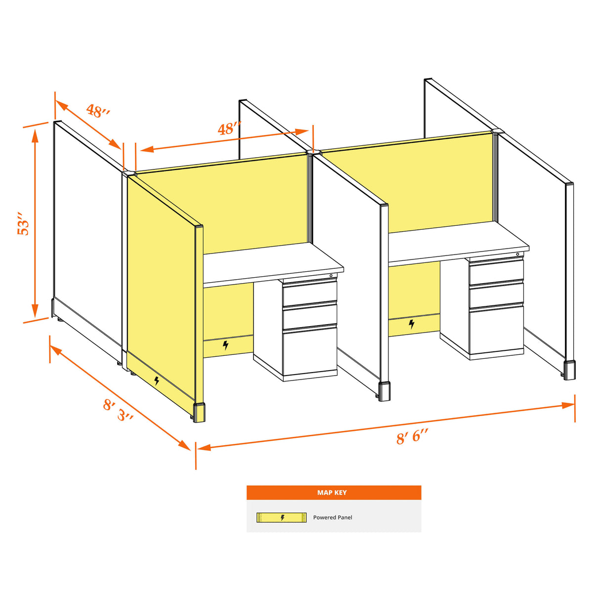 Call Center Cubicles 53H 4-Pack Cluster Powered