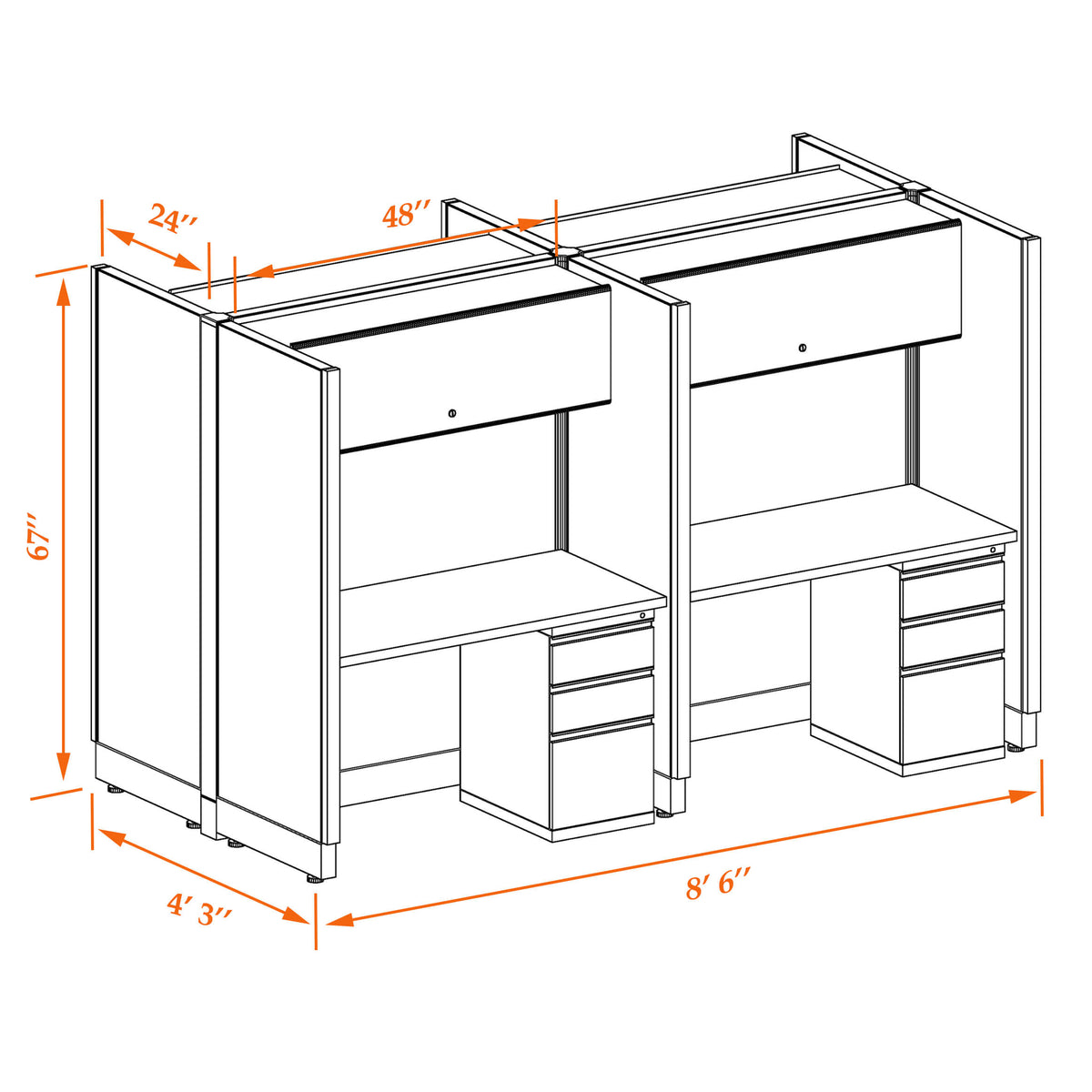 Call Center Cubicles 67H 4-Pack Cluster Non-Powered