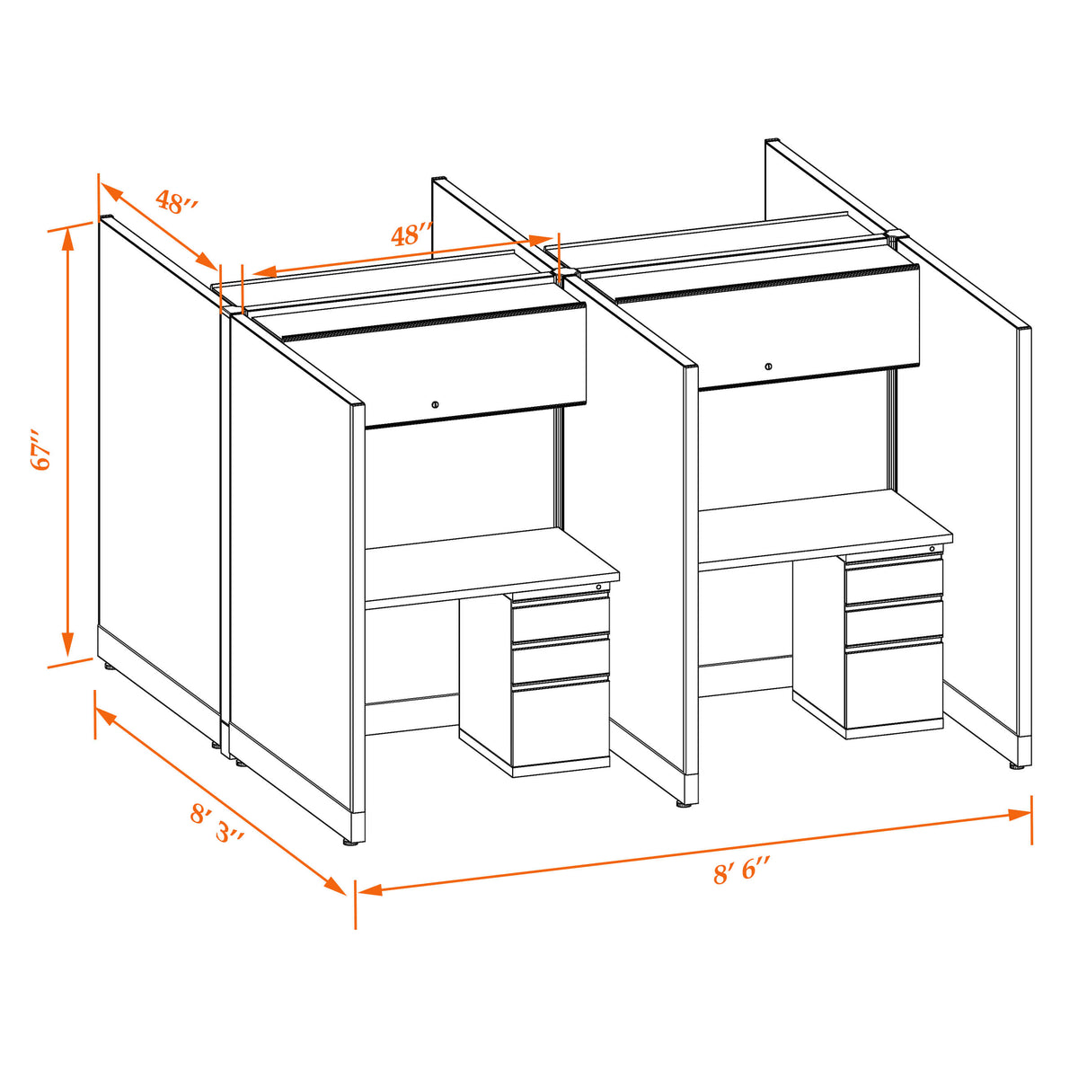 Call Center Cubicles 67H 4-Pack Cluster Non-Powered