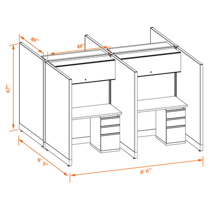 Call Center Cubicles 67H 4-Pack Cluster Non-Powered
