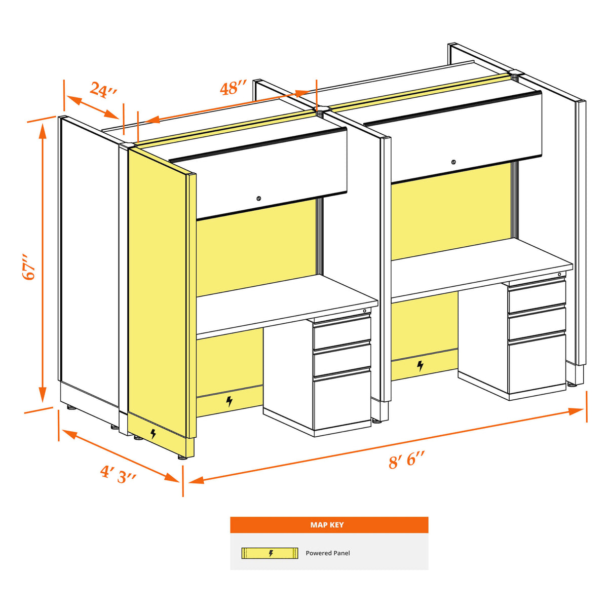 Call Center Cubicles 67H 4-Pack Cluster Powered