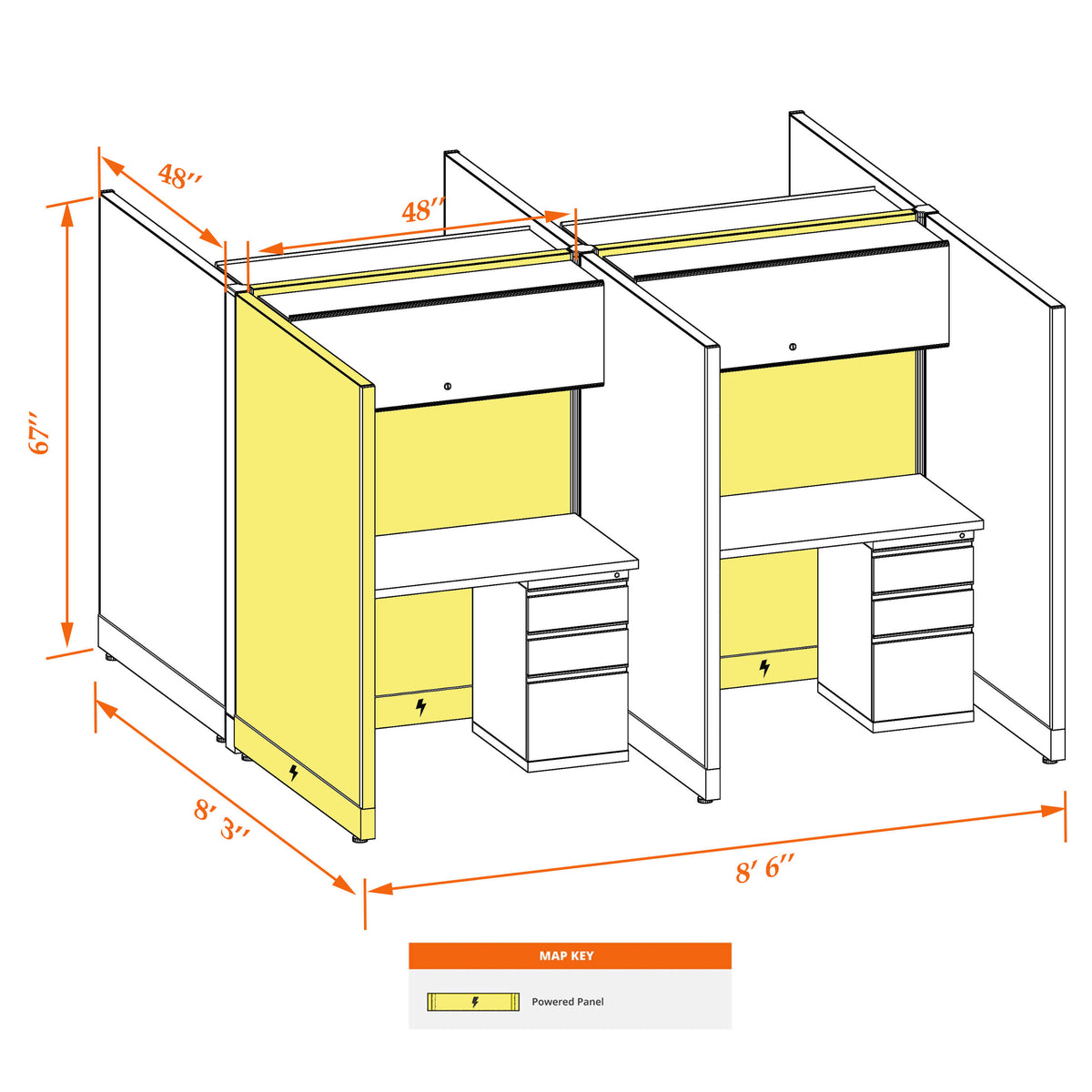 Call Center Cubicles 67H 4-Pack Cluster Powered