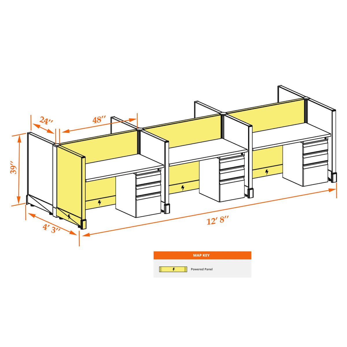 Call Center Cubicles 39H 6-Pack Cluster Powered