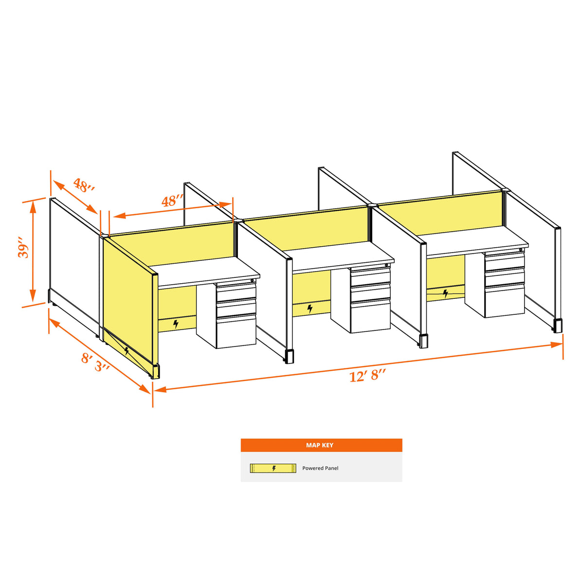 Call Center Cubicles 39H 6-Pack Cluster Powered