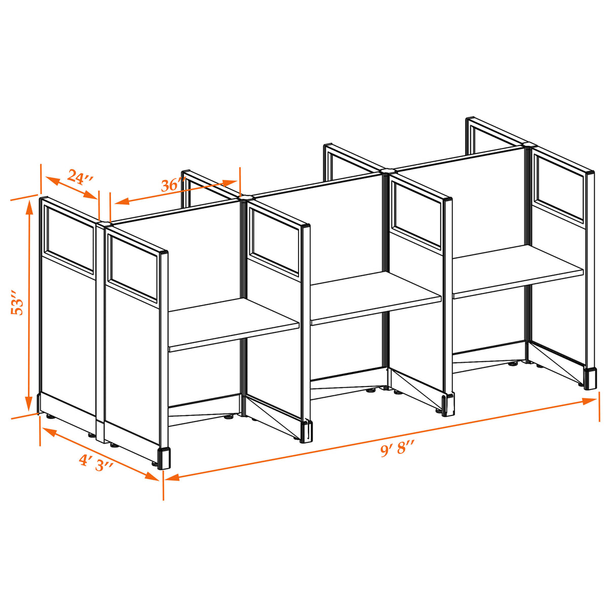 Call Center Cubicles With Glass 53H 6-Pack Cluster Non-Powered