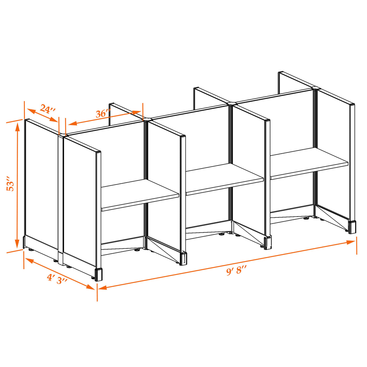 Call Center Cubicles 53H 6-Pack Cluster Non-Powered