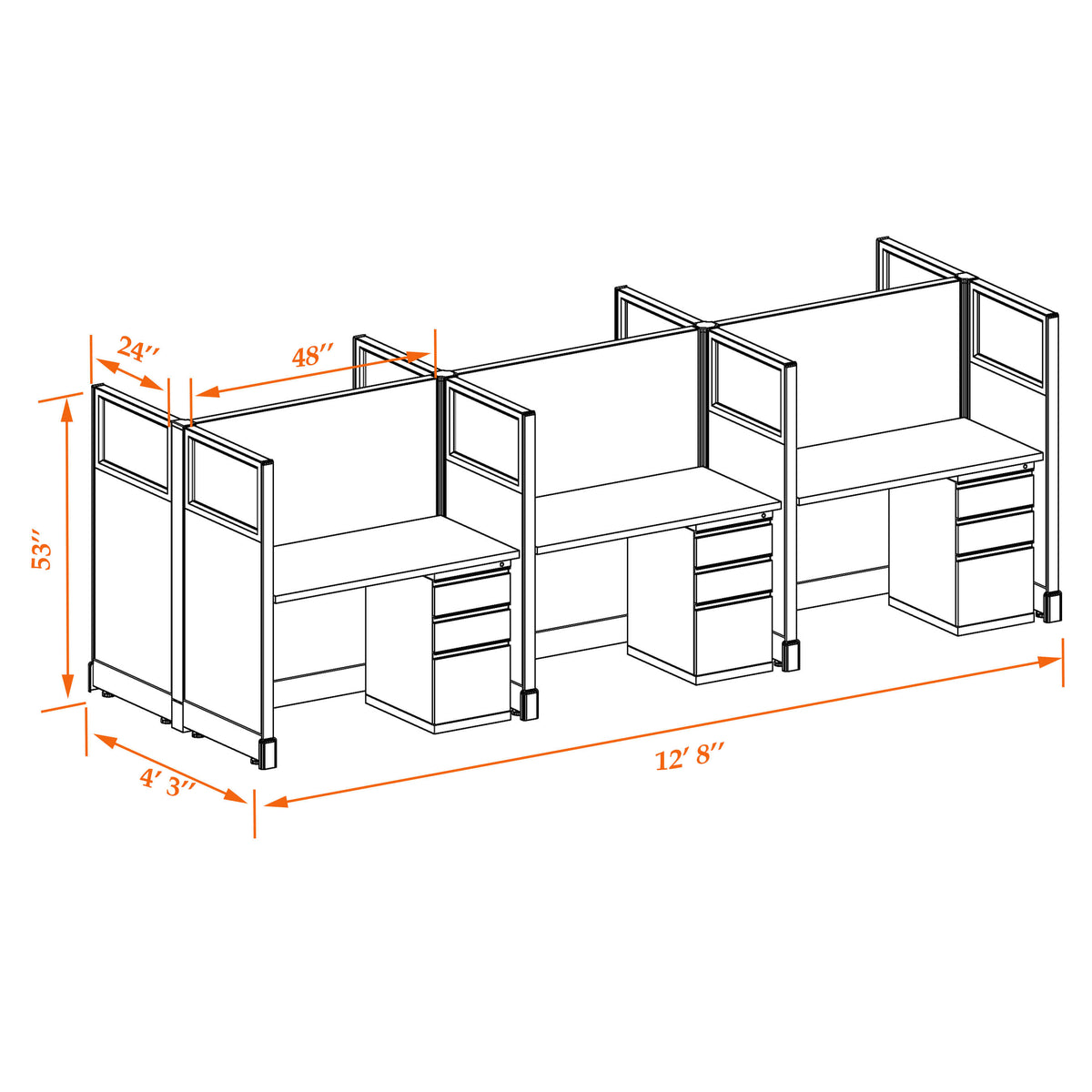 Call Center Cubicles With Glass 53H 6-Pack Cluster Non-Powered