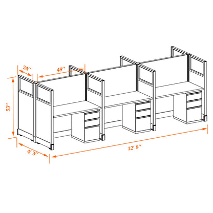 Call Center Cubicles With Glass 53H 6-Pack Cluster Non-Powered
