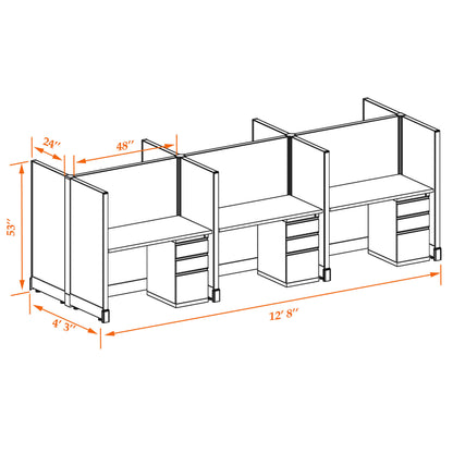 Call Center Cubicles 53H 6-Pack Cluster Non-Powered