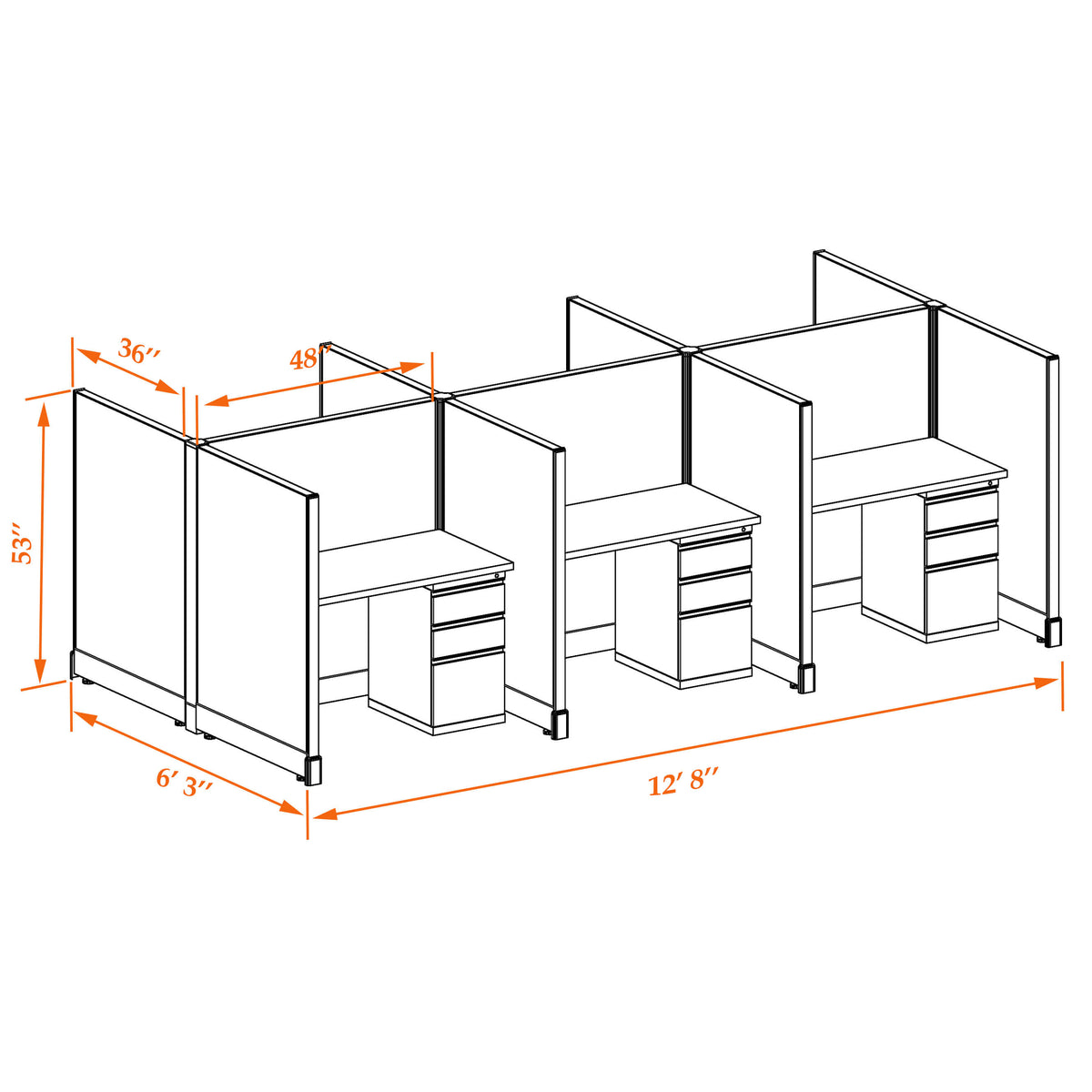 Call Center Cubicles 53H 6-Pack Cluster Non-Powered