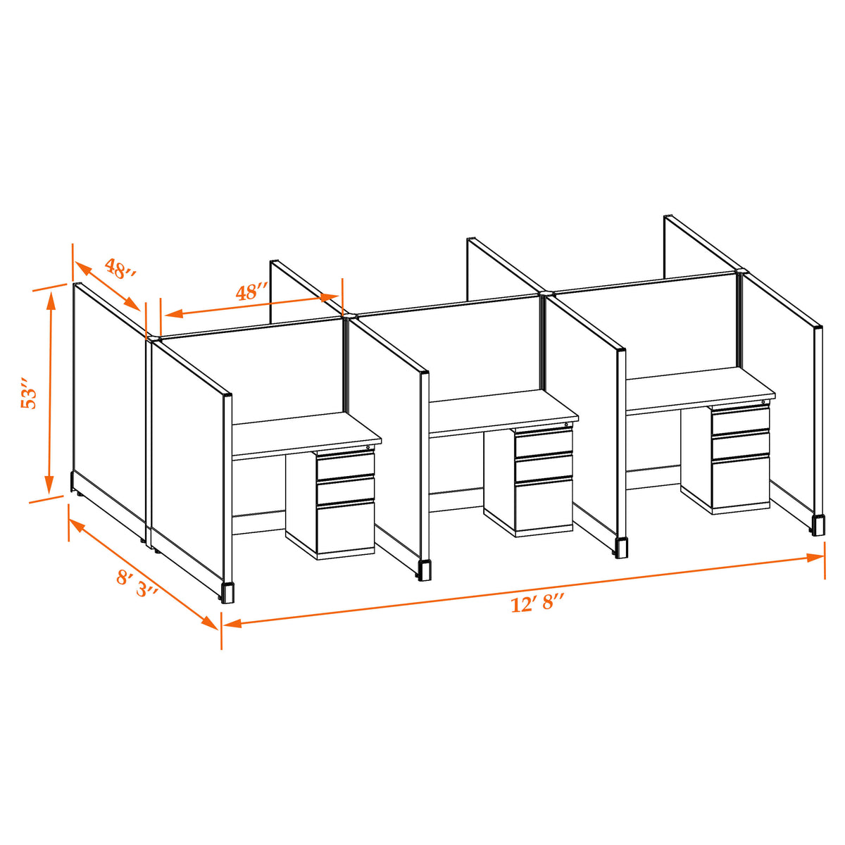 Call Center Cubicles 53H 6-Pack Cluster Non-Powered