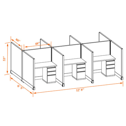 Call Center Cubicles 53H 6-Pack Cluster Non-Powered