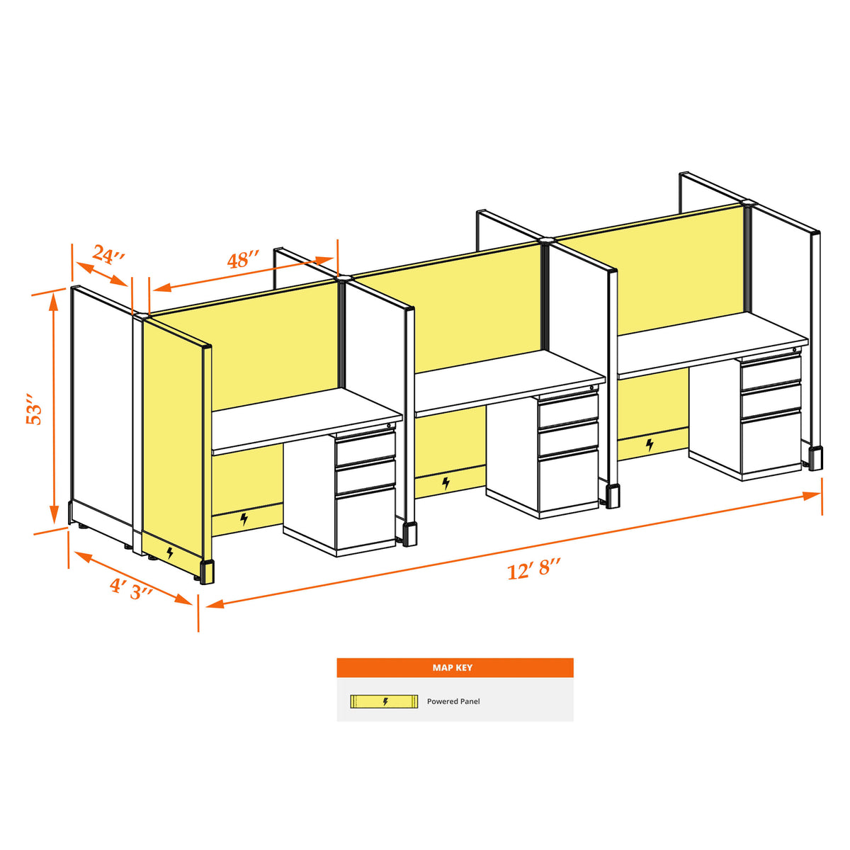 Call Center Cubicles 53H 6-Pack Cluster Powered