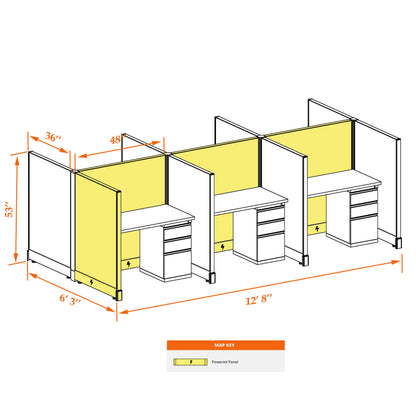 Call Center Cubicles 53H 6-Pack Cluster Powered