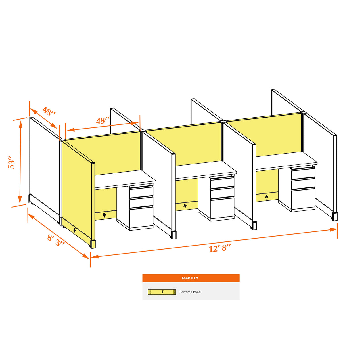 Call Center Cubicles 53H 6-Pack Cluster Powered