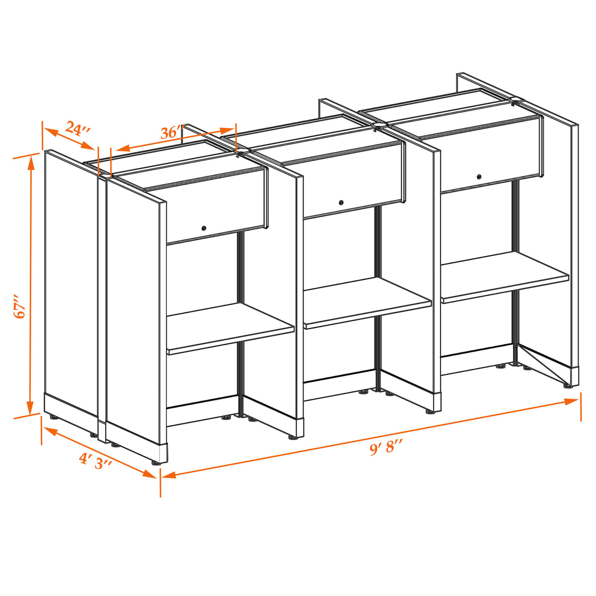Call Center Cubicles 67H 6-Pack Cluster Non-Powered