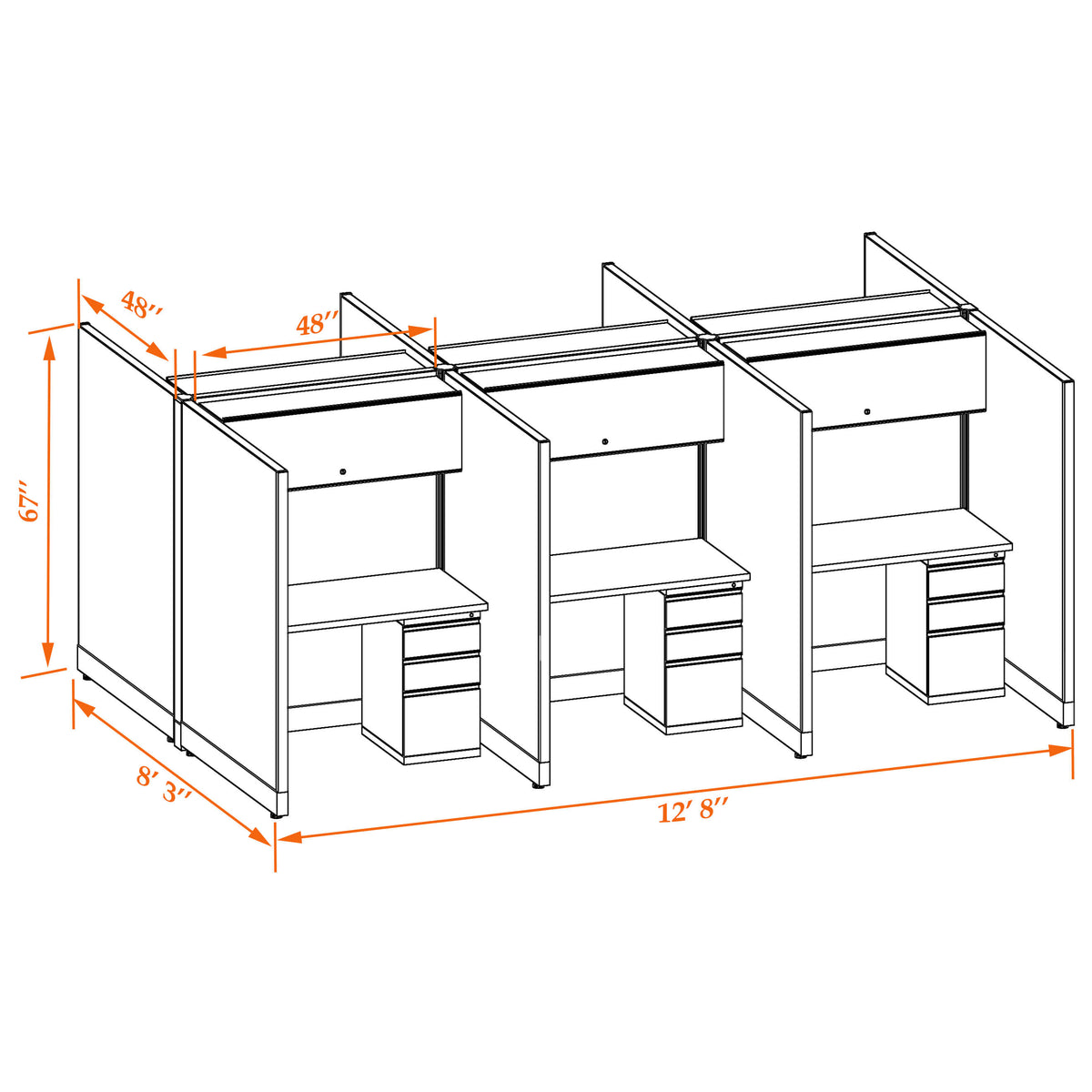 Call Center Cubicles 67H 6-Pack Cluster Non-Powered
