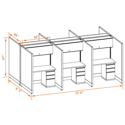 Call Center Cubicles 67H 6-Pack Cluster Non-Powered
