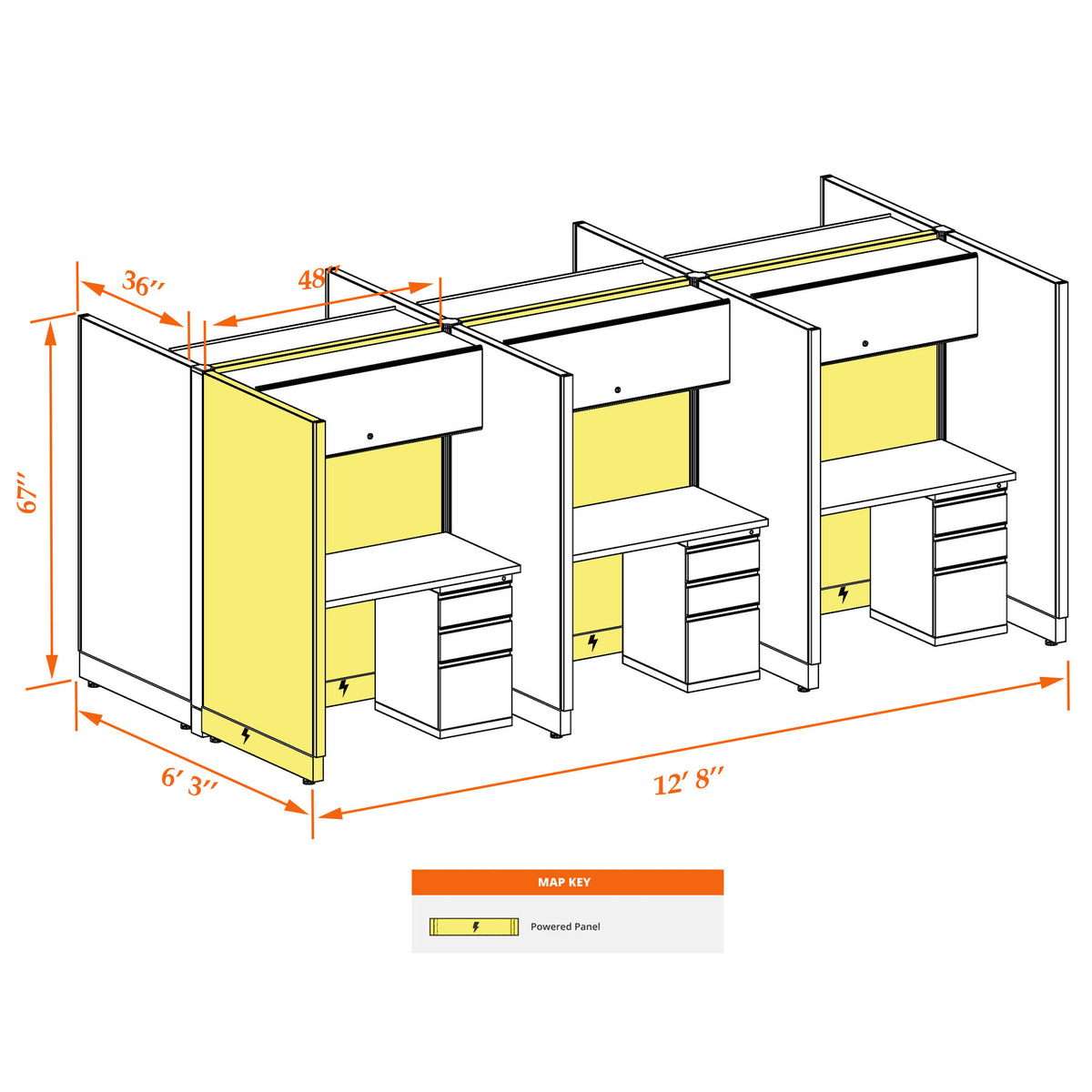 Call Center Cubicles 67H 6-Pack Cluster Powered